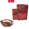 3 IN 1 Combo QTS Travelling Trolley Bag, Red With Waist Bag, Coffee01