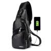 Casual Vintage Sling Bag Shoulder Messenger Crossbody Pack with USB Charge Port and Earphone Hole Black01