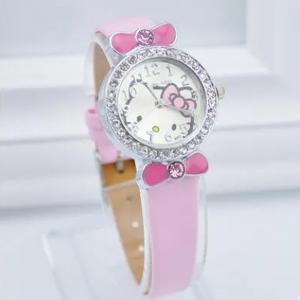 Hello Kitty Diamond Leather Watch White-HV