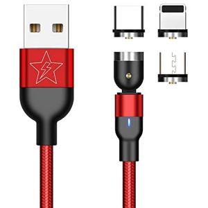 GO SMART Magnetic 540 degree rotating 3 in 1 nylon charging cable with fast charging & Data transmission-HV