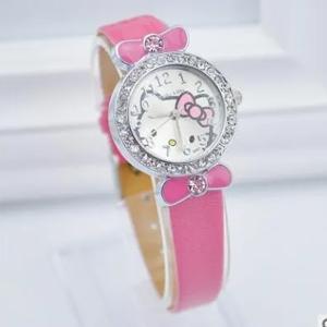 Hello Kitty Diamond Leather Watch Rose Red-HV