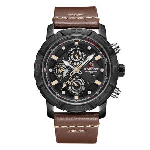Naviforce Analogue Quartz Wrist Watch with Leather Strap Brown, NF9139 -HV
