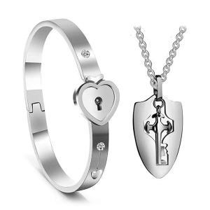 Signature Collection Heart Locker Bracelet And Necklace Set-HV