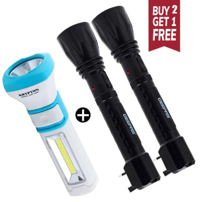Buy 2 Get 1 Offer (Buy 2) Geepas GFL5578 Rechargeable Flash Light Black and (Get 1) Krypton KNFL5087 Rechargeable Torch with Lantern03