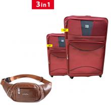 3 IN 1 Combo QTS Travelling Trolley Bag, Red With Waist Bag, Coffee03