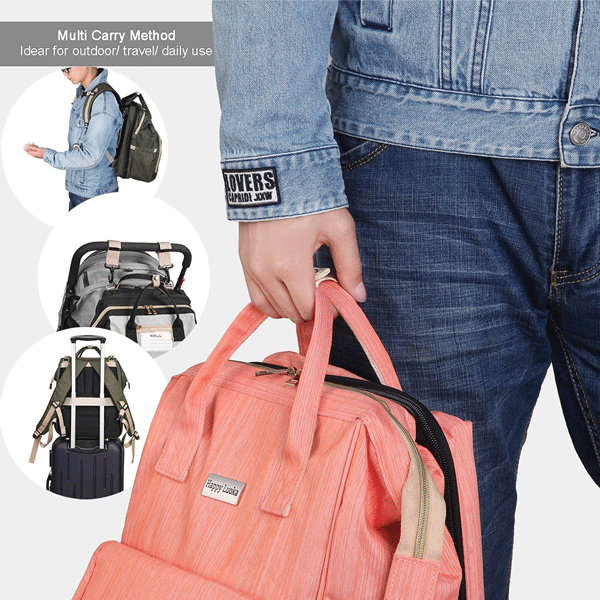 2 in 1 Multifunctional Baby Diaper Bag Backpack Orange GM276-5-o-9714