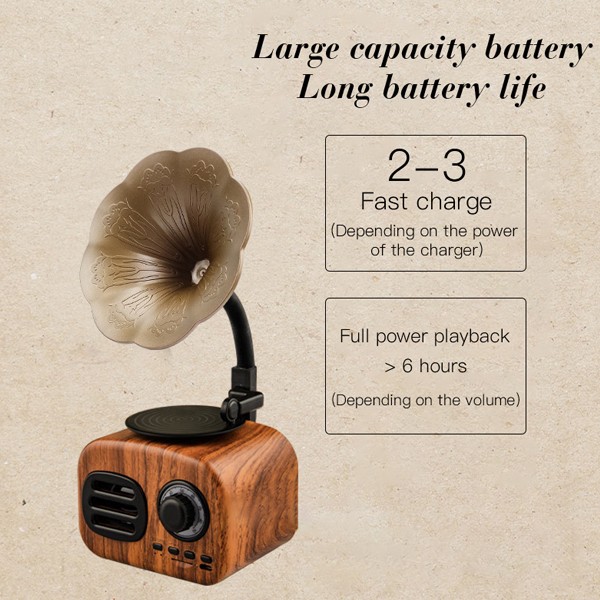 Mini Portable Wireless Audio Wood Speaker Retro Large Volume Gramophone -7580