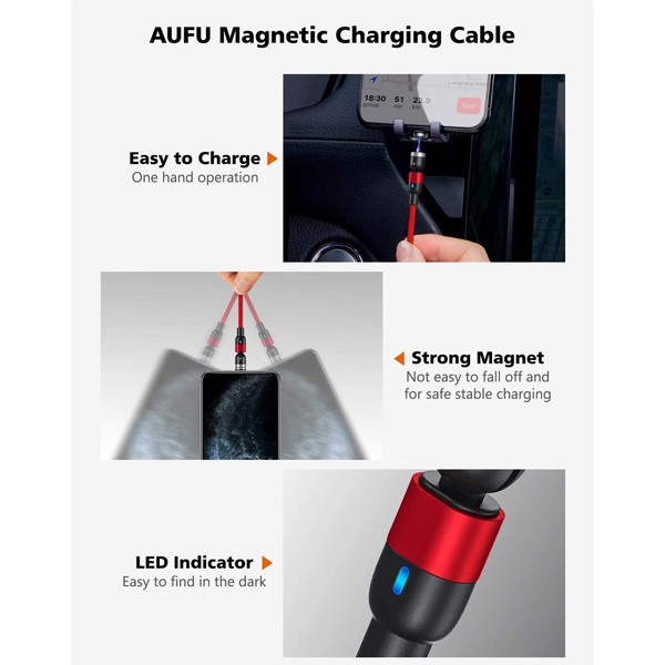 GO SMART Magnetic 540 degree rotating 3 in 1 nylon charging cable with fast charging & Data transmission-5206