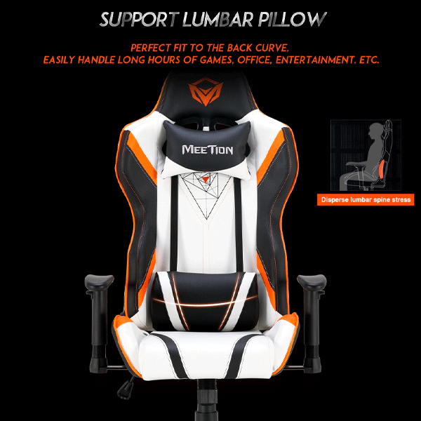 Meetion MT-CHR15 Gaming Chair Black+White+Orange-9885