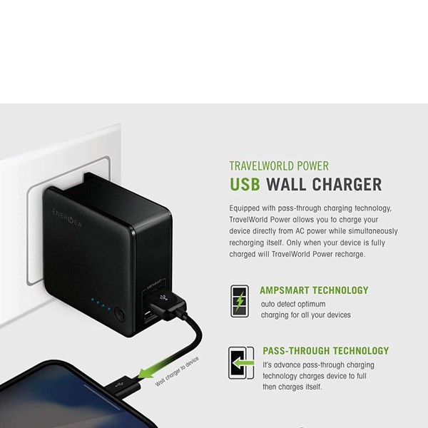 Energea CHR-TWP-5K34 Travelworld Power Bank  5000mAh, 2 USB Wall Charger 3.4A  Gunmetal-1158