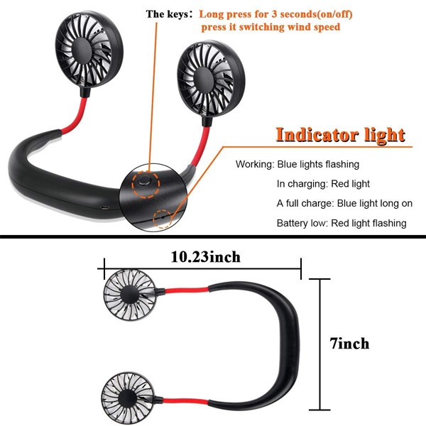 GO LIFE Hands Free Portable Neckband Dual USB Fan-5155