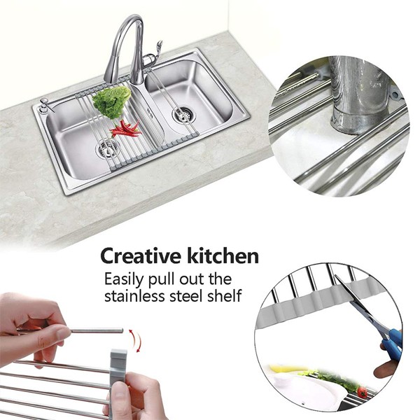 Roll up Silicon and Stainless Steel Folding Kitchen Rack For Saving Space -5432