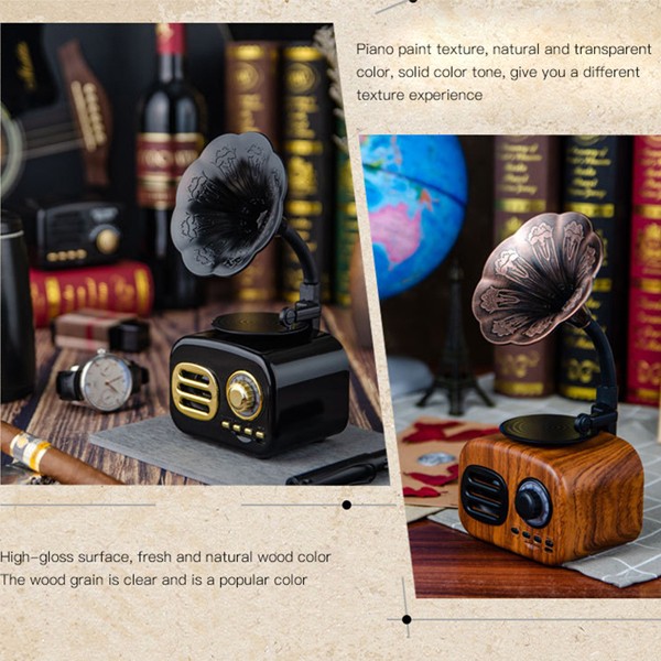 Mini Portable Wireless Audio Wood Speaker Retro Large Volume Gramophone -7579