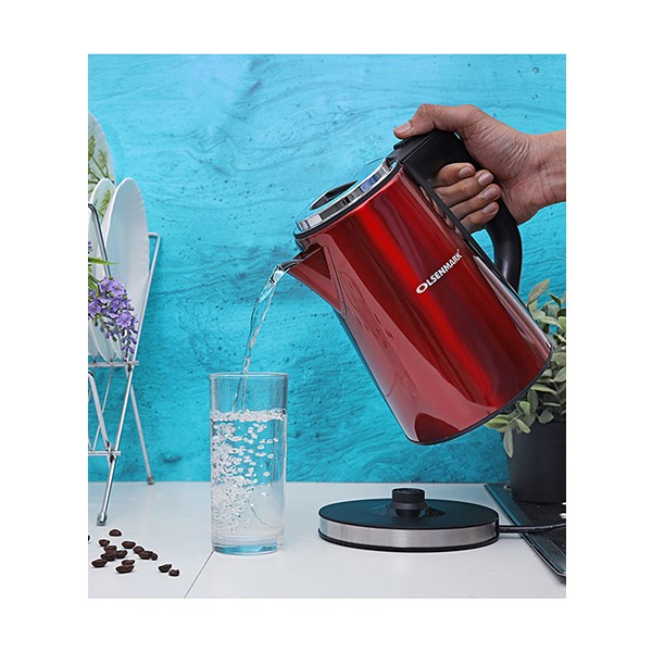 Olsenmark OMK2147 1.7 L Stainless Steel Cordless Electric Kettle, Red-3340