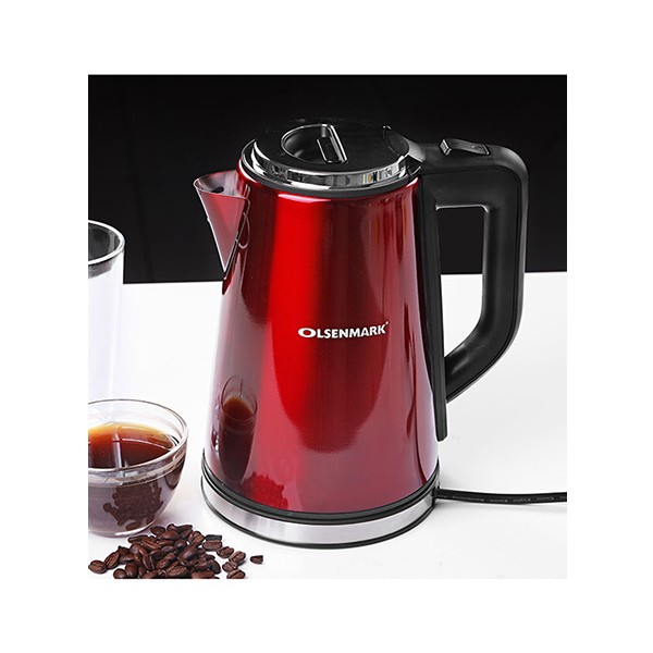 Olsenmark OMK2147 1.7 L Stainless Steel Cordless Electric Kettle, Red-3341