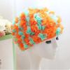 Womens Long Hair Flower Swimming Cap Green And Orange01