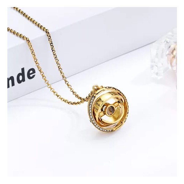 SIGNATURE COLLECTIONS Romantic Confession astronomical rotating spherical I love you in 100 languages projection necklace Gold