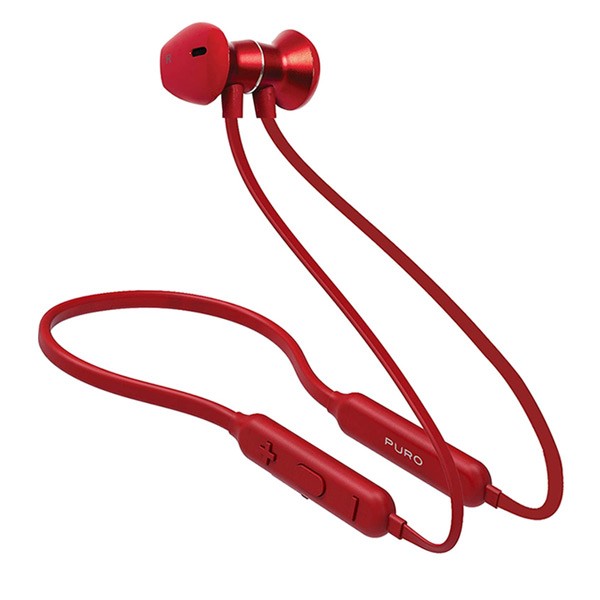 Puro BTIPHF09-RED Bluetooth Neckband Earphones V4.1 Magnet Pod Earphones Answer Button + Volume Red