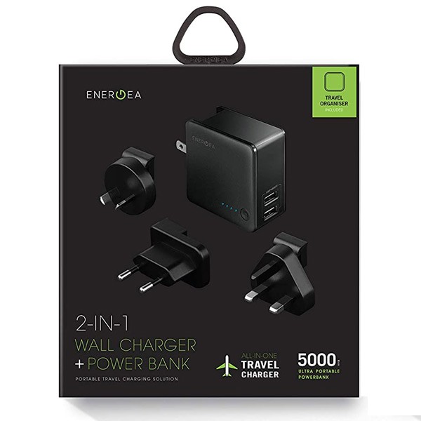 Energea CHR-TWP-5K34 Travelworld Power Bank  5000mAh, 2 USB Wall Charger 3.4A  Gunmetal