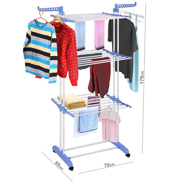 Foldable 3 Layers Drying Rack For Clothes Blue GM539-5-b