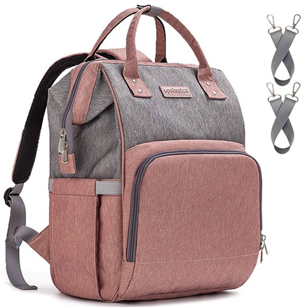 Diaper Bag Backpack and Multifunction Travel Backpack, Water Resistance and Large Capacity, Grey Pink