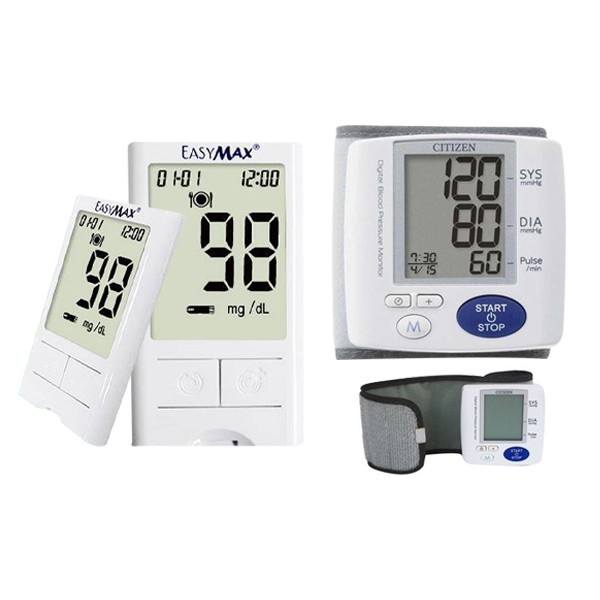 Combo Easymax Mini Glucose Monitor 10 Strips with Citizen Blood Pressure Monitor