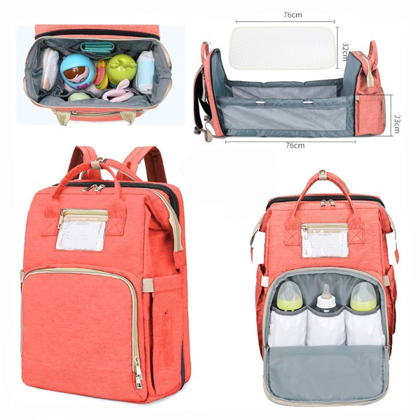 2 in 1 Multifunctional Baby Diaper Bag Backpack Orange GM276-5-o