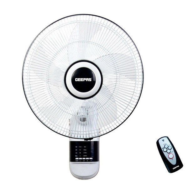 Geepas GF9479 16-Inch Wall Fan 3 Speed Settings With Timer Oscillating And Static Feature