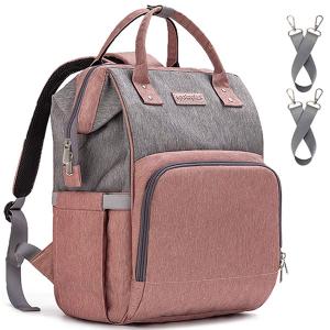 Diaper Bag Backpack and Multifunction Travel Backpack, Water Resistance and Large Capacity, Grey Pink-HV