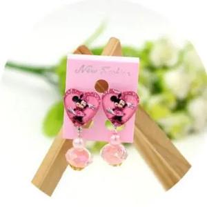 Childrens Cartoon Pierced Earrings Pink Minnie-HV