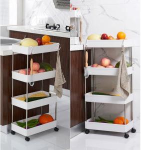 Trolley Storage rack-Narrow [3 layers]+[free 4 rounds + hook]white-40*13*62cm-HV