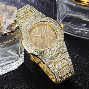 Signature Collections Luxury Style Statement Iced Out Bling Quartz Watch, Gold-HV