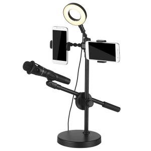 Two Phone Stand Ring Light With Mic Holder-HV