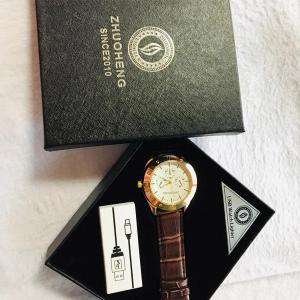 USB Lighter Watch, Brown and Golden-HV