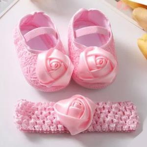 Rose Flower Baby Shoes Hairband Set-HV