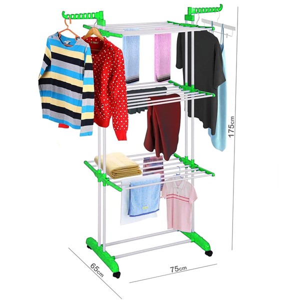 Foldable 3 Layers Drying Rack For Clothes Green GM539-5-g