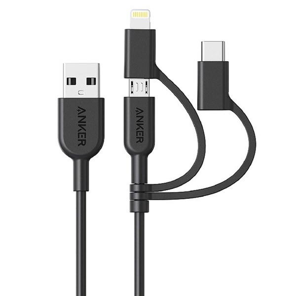 Anker A8436H11 powerline II USB-A to 3 in 1 Cable Black