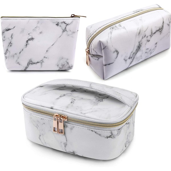 Marble design waterproof PU leather hand bag for ladies 3 pcs white