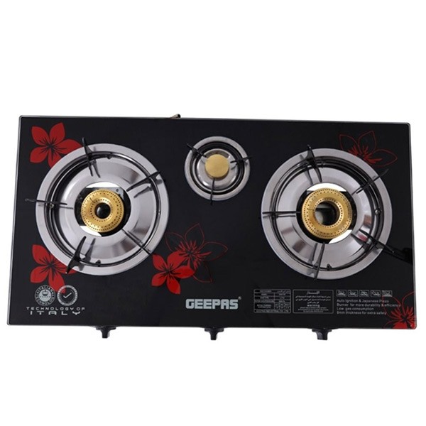 Geepas GK6759 Triple Burner Gas Cooker With Tempered Glass Top