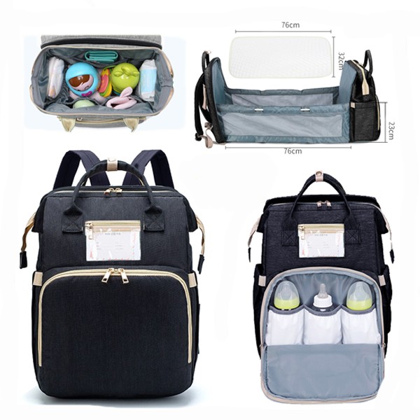 2 in 1 Multifunctional Baby Diaper Bag Backpack Black GM276-5-bl