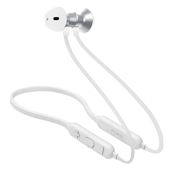 Puro BTIPHF09-WHI Bluetooth Neckband Earphones V4.1 Magnet Pod Earphones Answer Button + Volume White