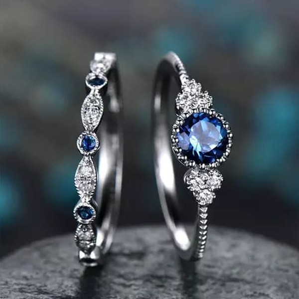 SIGNATURE COLLECTIONS SGR008 Romantic Confession Sapphire Blue Dual Rings