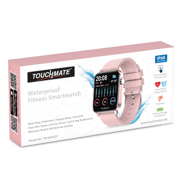 Touchmate TM-SW450P Full Touch Fitness Smartwatch, Pink