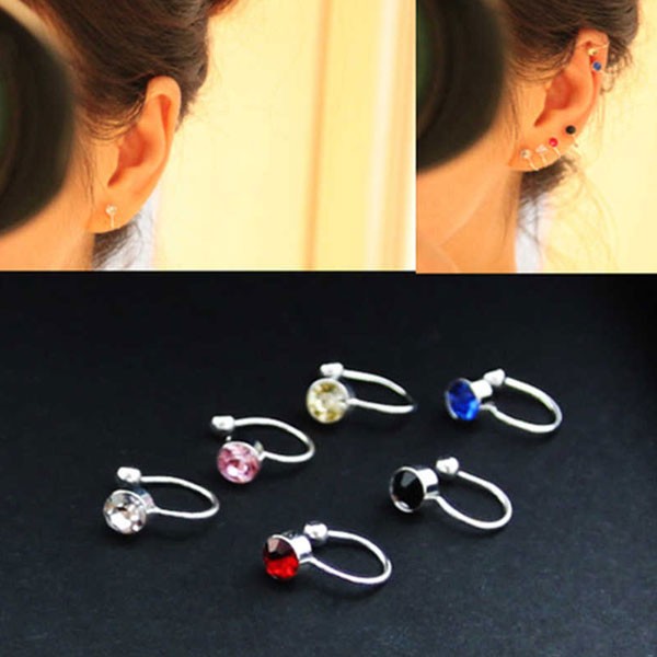 Clip On Earrings For Women 4mm Crystal Ear Cuff Jewelry Fake Piercing Zinc Alloy Ear Clips, Assorted Color