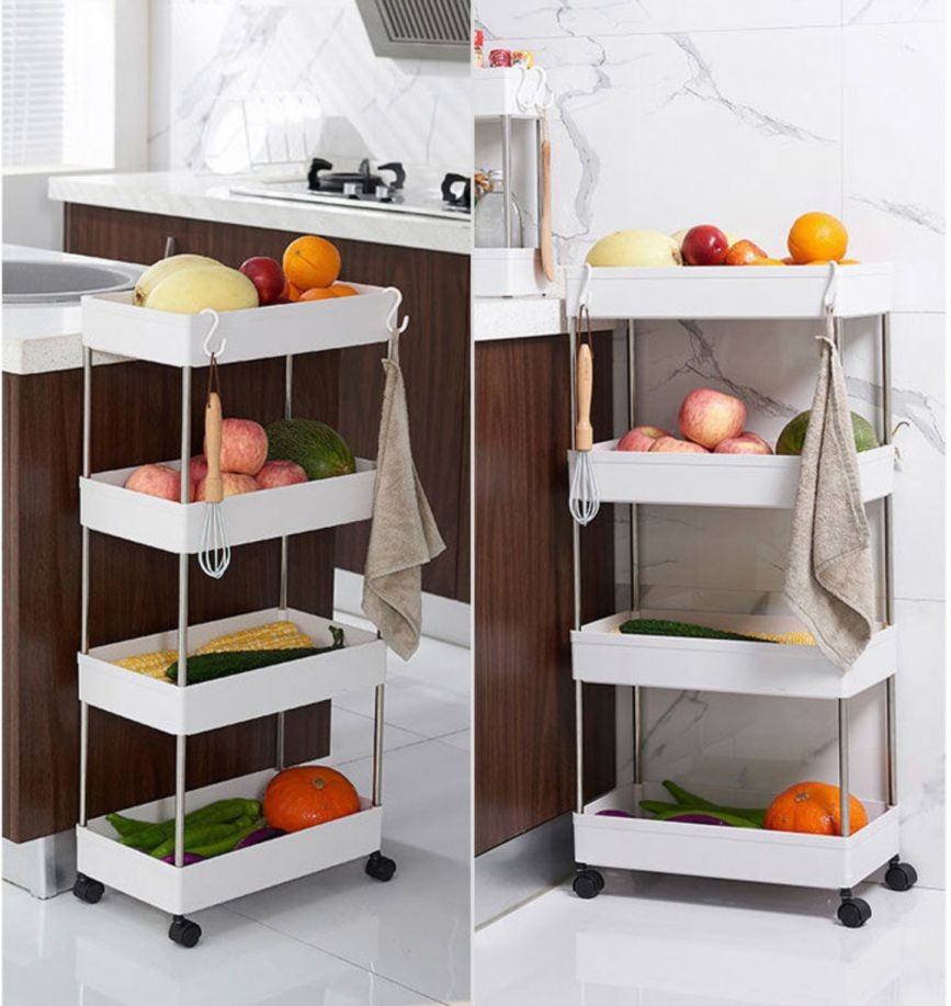Trolley Storage rack-Narrow [3 layers]+[free 4 rounds + hook]white-40*13*62cm