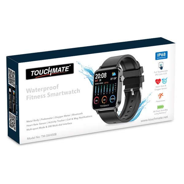 Touchmate TM-SW450B Full Touch Fitness Smartwatch, Black