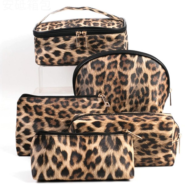 5 Pcs Leopard Design High quality Waterproof PU leather ladies hand bag set