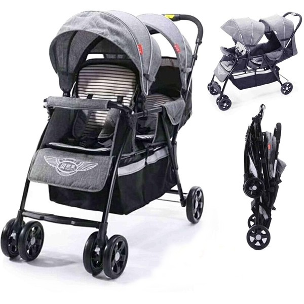 T2 Babys Back To Front Twins Baby Stroller Grey GM130-grey