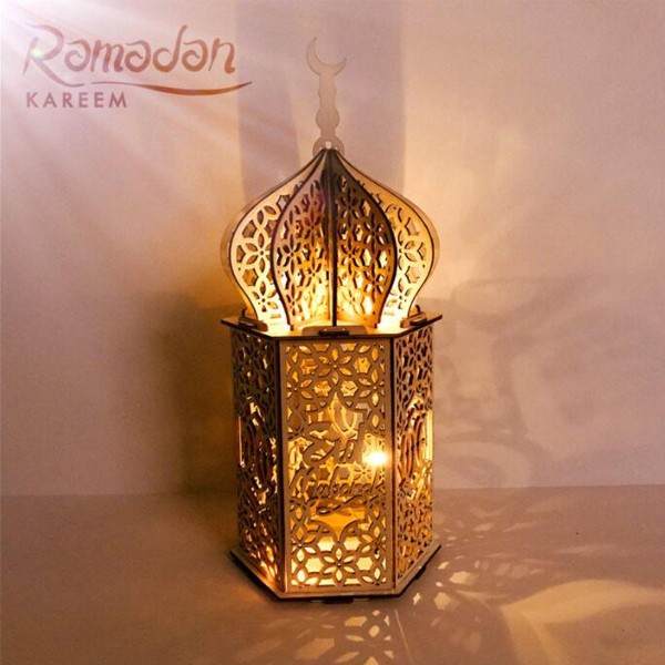 Ramadan Vibes Six Sided Wooden Lamp 35*15*15cm