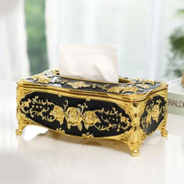 European Style Light Luxury Acrylic Tissue Box Black And Gold